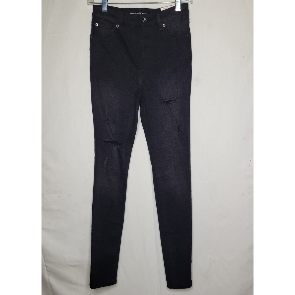 INC International Concepts Womens High Rise Skinny Leopard Print Jeans Black 226